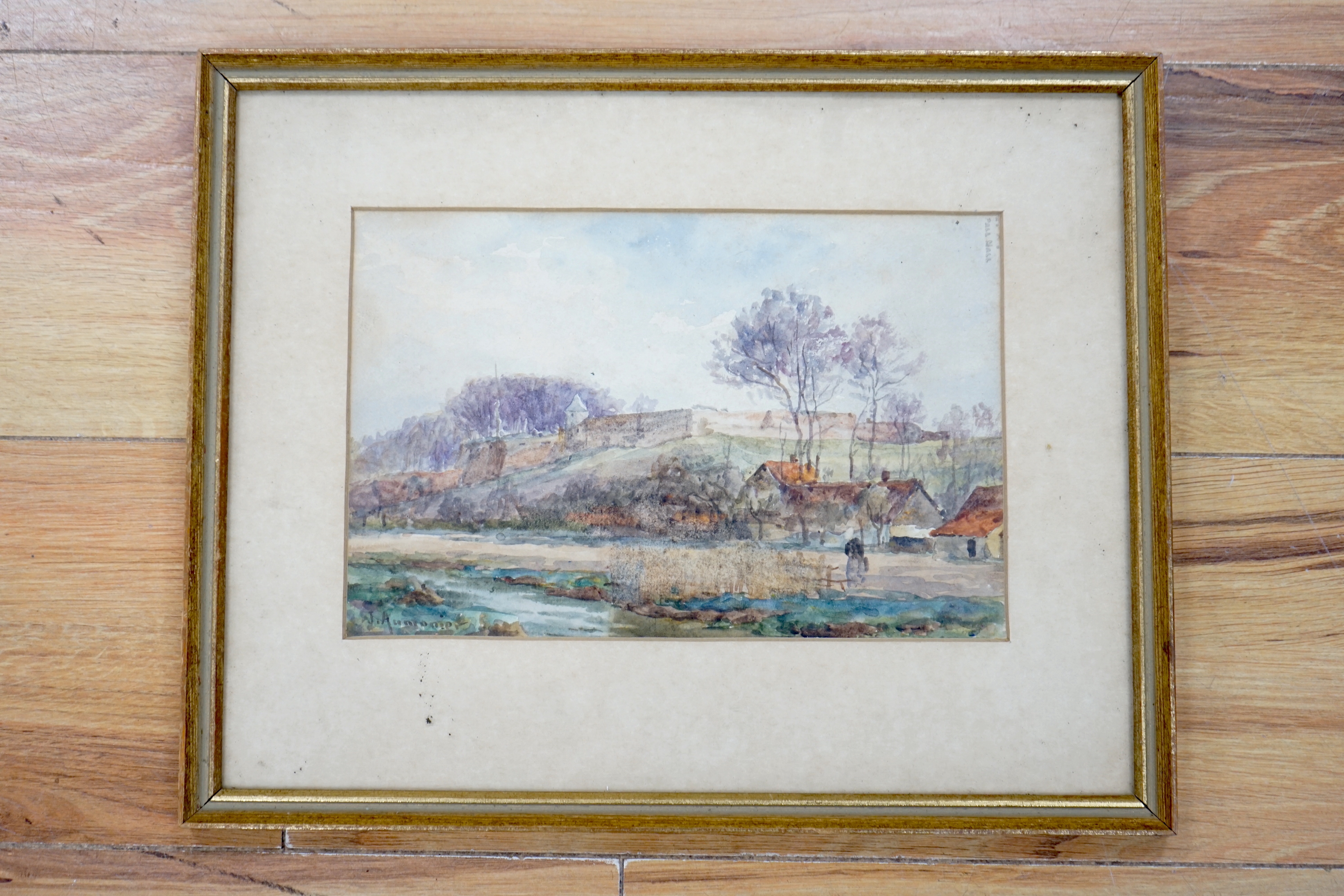 James Aumonier (1832-1911), watercolour, Study of a French hilltop town, signed, 16.5 x 25.5cm